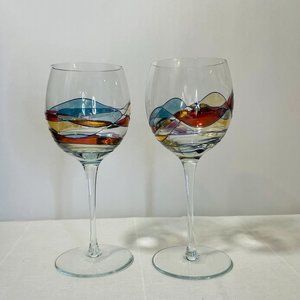 Pair of hand made Romanian Crystal Milano Wine Glasses
